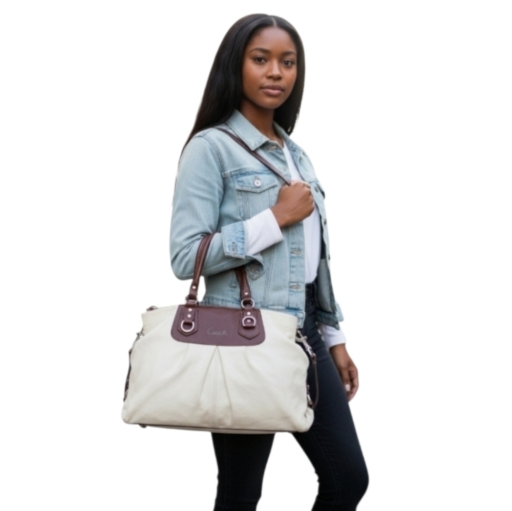 Vintage Coach Ashley Leather Sachel With Shoulder Strap White Bark F15447